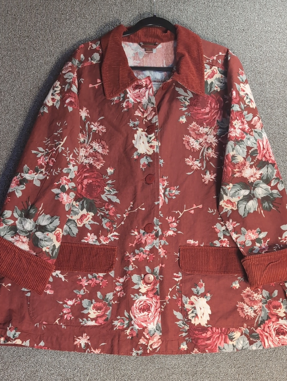 April Cornell Woodland Rose Garden Chore Jacket Size W1 in Bordeaux Floral - Picture 3 of 12